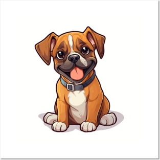 Cartoon Cute Kawaii Boxer Dog Posters and Art